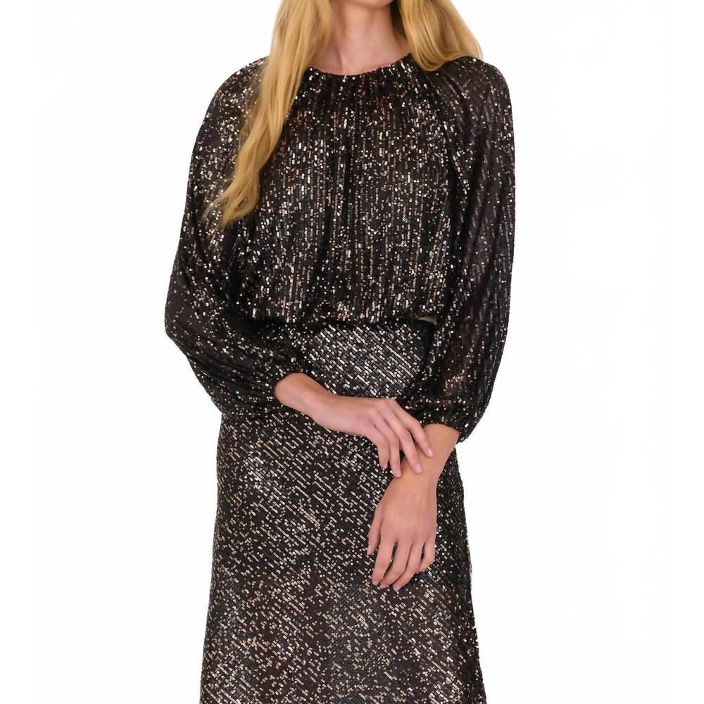 NEW SECULAR ava sequin top in black/rose gold